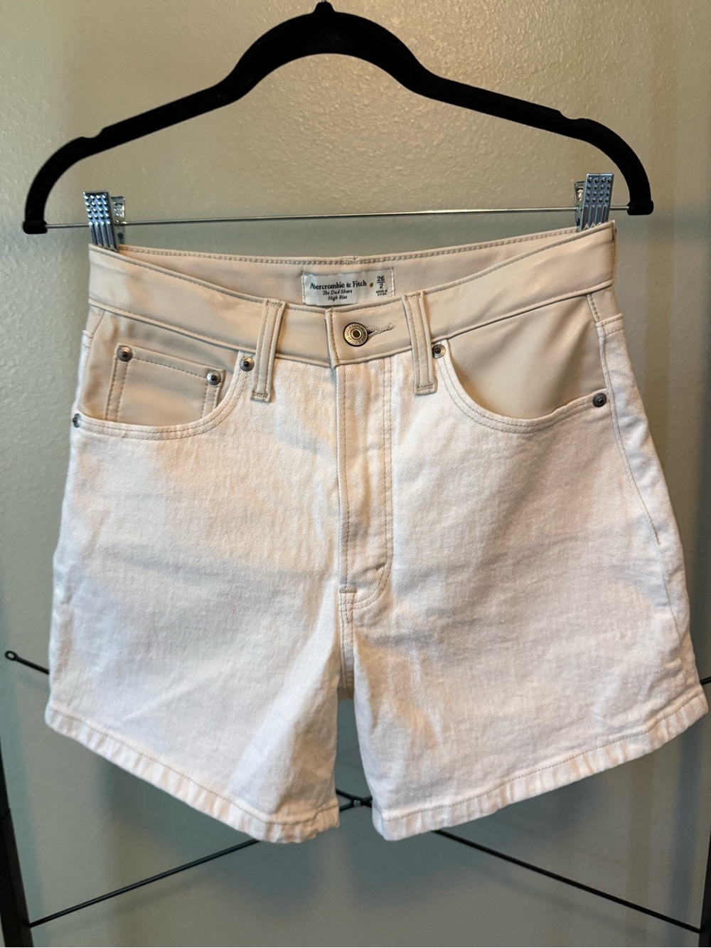 Abercrombie & Fitch Cream-White High Waist Denim Shorts